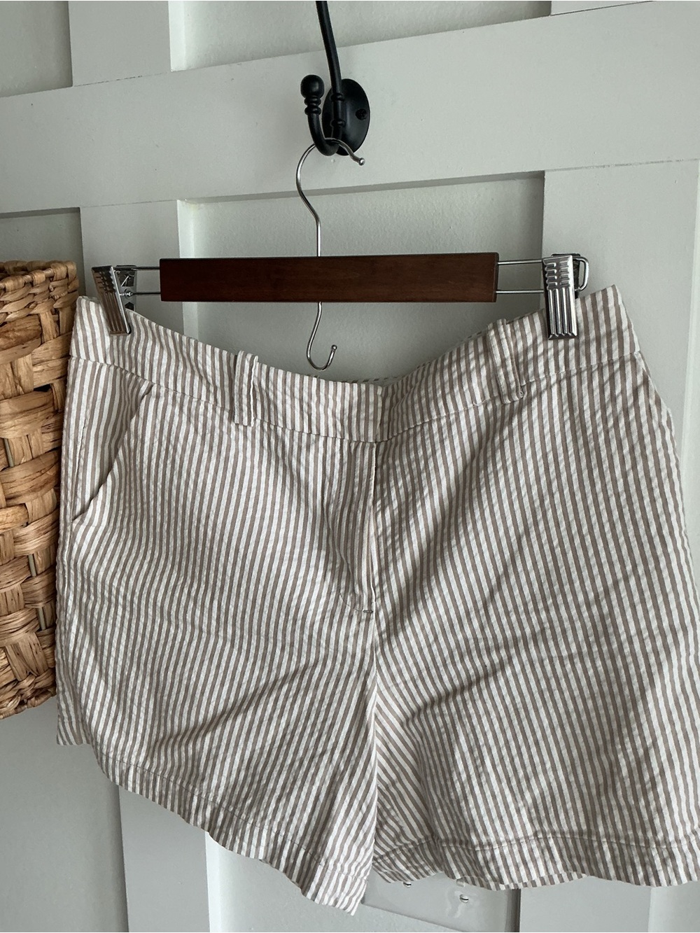 Sandro Beige and White Striped High-Waist Women’s Shorts